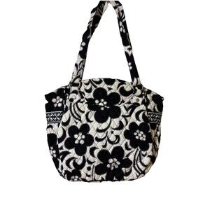 Vera Bradley Satchel Purse Day And Night Floral Black & White Bag Medium Pockets